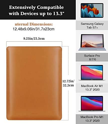 MoKo Laptop Sleeve Compatible with 13/13.6" MacBook Air M2/M1/ Pro M1 13.3 2022-2018, Surface Pro 9/8, PU Leather Notebook Computer Briefcase Carrying Bag Slim Stylish Case Pouch, Brown - color: Brown, size: 13.3 inch