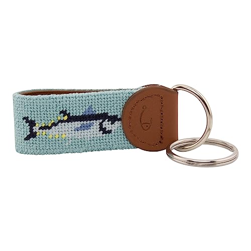Leather Hand-Stitched Needlepoint Key Fob or Key Chain - color: Bluefin Tuna