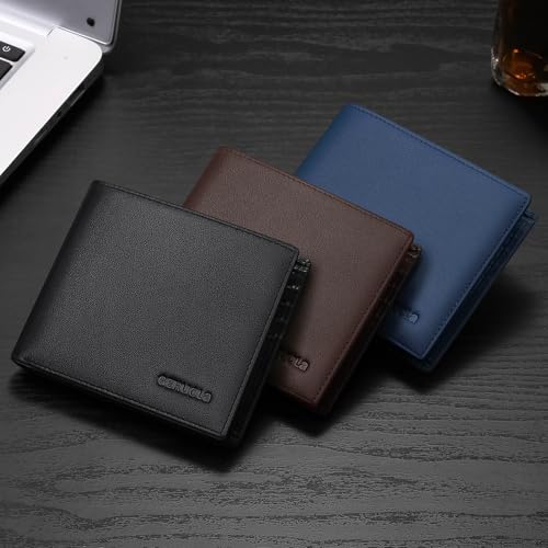 Leather Wallets for Men, Genuine Leather Mens Wallets Bifold Rfid Blocking with 2 ID Windows Bifold Top Flip, Extra Capacity Travel Wallet (Black) - color: Black