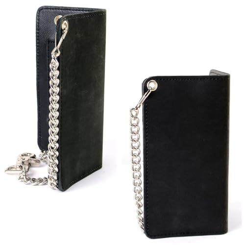 Hot Leathers WLC3106 7" Naked Leather Bifold Wallet w/Chain - color: WLC3106-BLACK, size: 7" - Bi-Fold