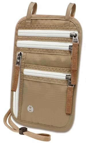 Sizobi Neck Wallet for Traveling Women Men, RFID Blocking Passport Holder - color: Khaki
