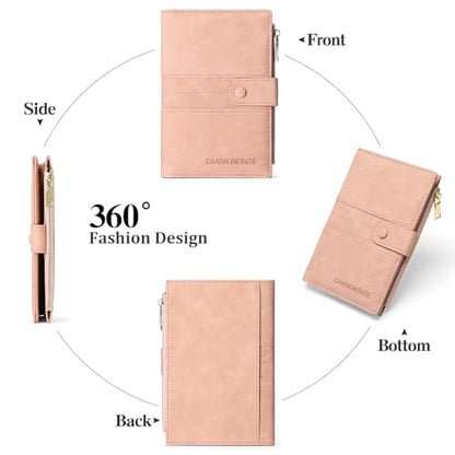 RFID Blocking Leather Passport Wallet Cover Case with Pen and Card Slots Travel Wallet for Women/Men Travel Must Haves Accessories - color: D-Light Pink