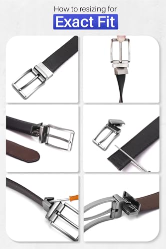 Men’s Casual Leather Belts - Reversible Belts For Men - Dual Side Adjustable buckle Dress Pants Mens Belts - color: Silver Round Buckle - Reversible Leather Belt, size: 40" - 42" Waist Adjustable