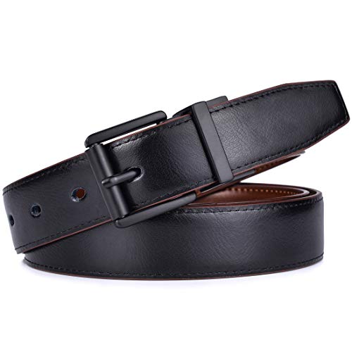 Beltox Men’s Belt Dress Casual Reversible Leather 1.1” w Roller Buckle Rotated - color: Black/Brown W Black Buckle, size: 35-36