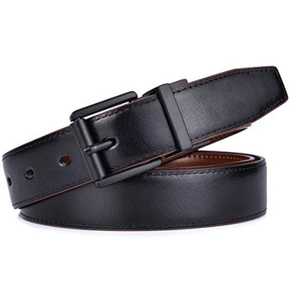Beltox Men’s Belt Dress Casual Reversible Leather 1.1” w Roller Buckle Rotated - color: Black/Brown W Black Buckle, size: 35-36