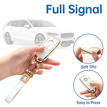 for Mercedes Benz Key Fob Cover with Leather Lanyard, Key Fob Case Compatible with Mercedes Benz 2017-2021 E-Class 2018-2021 S-Class A C-Class G-Class Smart Key Protector Holder - style: For Benz 4 Buttons