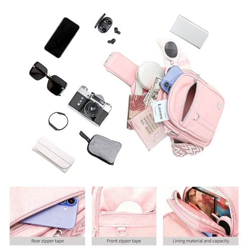 Sling Bag Set, PU Leather Sling Bag, Multi-Zipper Design for Travel, Outdoors, Valentine’s Day Gifts - color: 03-pink