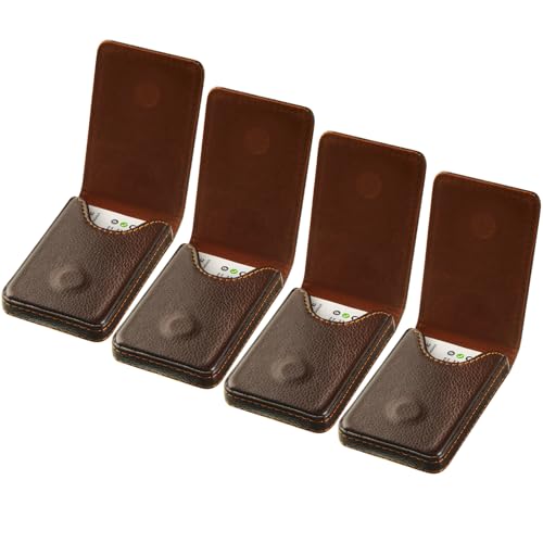 Outus 4 Pieces Business Card Holder, Gift for Husband Him Men PU Leather Business Card Case Pocket Wallet with Magnetic Shut for Valentine's Day Gift(Coffee) - color: Coffee