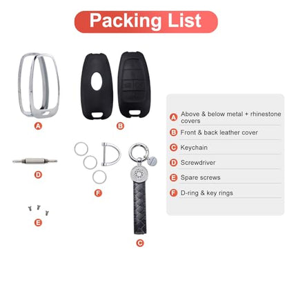 for Hyundai Key Fob Cover with Keychain, Black Genuine Leather Crystal Key Case Protection Shell Compatible with 2019 2020 2021 2022 Sonata Tucsonn, 5 Buttons - size: Fit for Hyunda C (5 buttons)