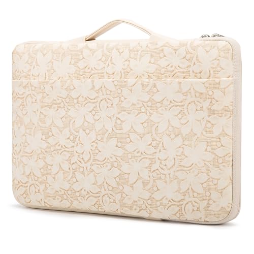 Kinmac Embossed PU Leather 360° Heavy Duty Protective Laptop Sleeve with Poacket (Apricot Floweret, 14 inch-14.6 inch) - color: Apricot Floweret, size: 14 inch-14.6 inch