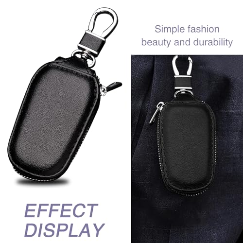 Universal Key Fob Covers for Car Keys, Car Smart Leather Key fob Holder for Remote Key Fob, Key Organizer with Hook, Suitable for Most Cars (Black)
