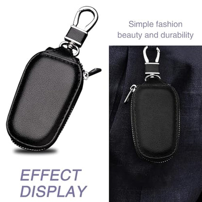 Universal Key Fob Covers for Car Keys, Car Smart Leather Key fob Holder for Remote Key Fob, Key Organizer with Hook, Suitable for Most Cars (Black)