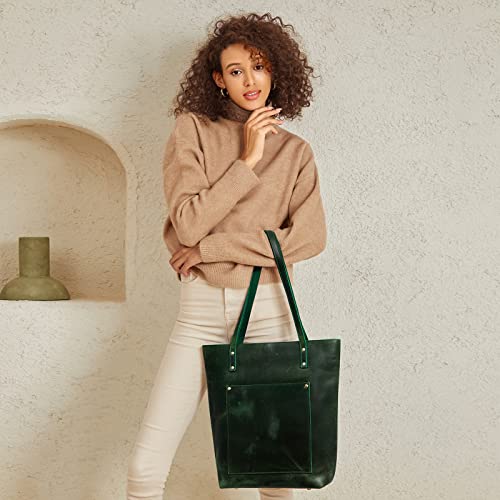 S-ZONE Leather Tote Bag for Women Work Handbag with Luggage Sleeve - color: Dark Green