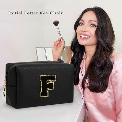AIBFRID Birthday Gifts for Women Her,Travel Cute Makeup Bag,Large Capacity Cosmetic Bags for Women Makeup Pouch PU Leather Waterproof Cosmetic Bag (F, Black) - color: Black, style: F
