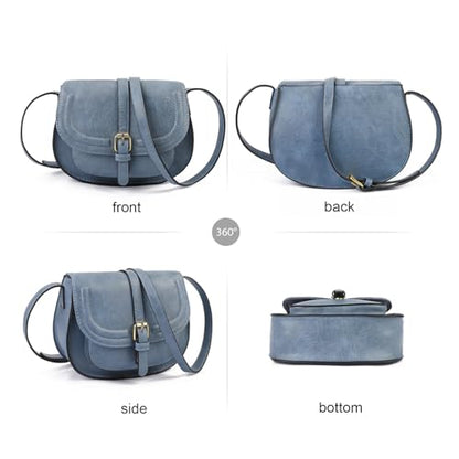 AFKOMST Crossbody Bags for Women,Small Saddle Purse and Boho Cross Body Handbags,Vegan Leather - color: Blue