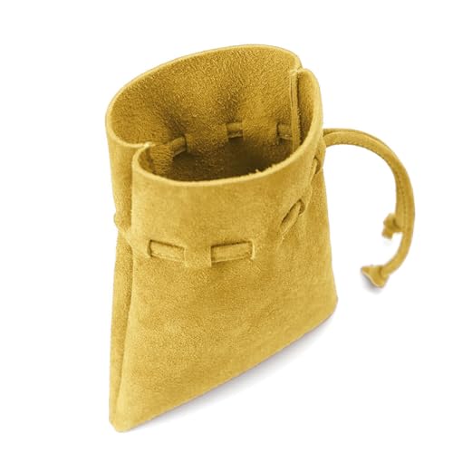 Medieval Drawstring Coin Pouch Bag,Leather Coin Pouch,Renaissance Drawstring Pouch Dice Bag,Small Coin Purse for Women/Men,Brown Swayze Suede Banana - color: Banana