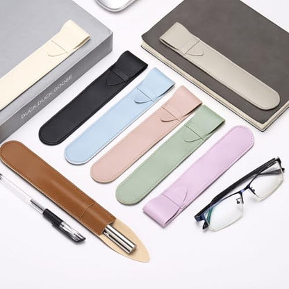 PATIKIL 4Pcs Leather Pen Pouch Sleeve, Leather Fountain Pen Holder Case Protective Cover for Storing Ball Points Pencils Fountain Office Business Gifts, Silver - color: Silver