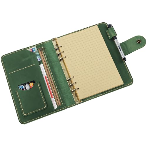 Leather A5 Binder Planner , Refillable Leather Journal Notebook,Christmas Gifts (Green) - color: Green
