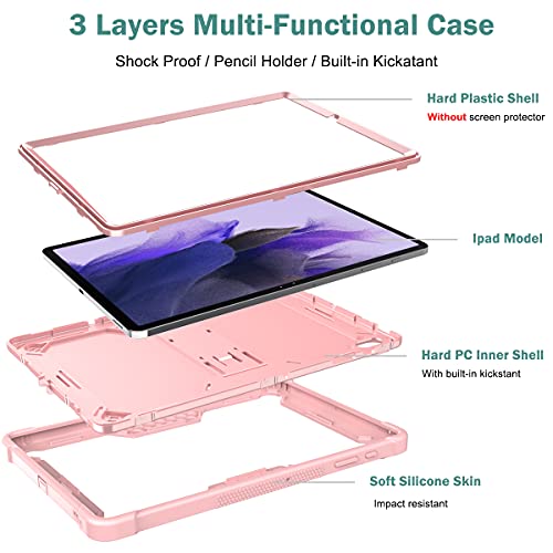 Dteck Galaxy Tab S7 FE 5G & S8+/S7+ Case with Pen Holder, Kickstand Heavy Duty Rugged Shockproof Protective Case, Rosegold - color: A_ Rosegold