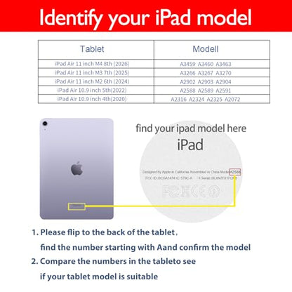 Leather Case for iPad Air 11" M4/M3/M2 and iPad Air 10.9" 4th/5th | Genuine Leather Folio Cover Fits iPad Air 11" 2026/2025/2024 and Air 10.9" 2022/2020,Built-in Pencil Holder,Auto Wake/Sleep - color: Black