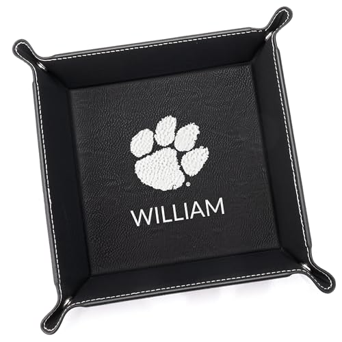 Lifetime Creations Personalized Clemson Tigers Valet Tray (Black) - Officially Licensed, Tiger Paw Vegan Leather Men's Catchall, Desk Organizer Gift for Basketball Football Fan - color: Black