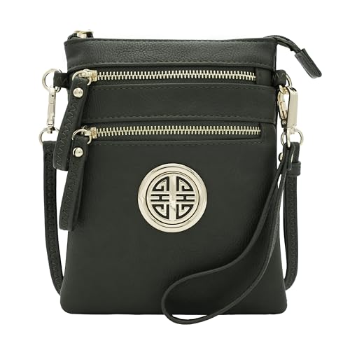 Small Multi Zipper Pockets Crossbody Bag with Detachable Wristlet - color: Olive