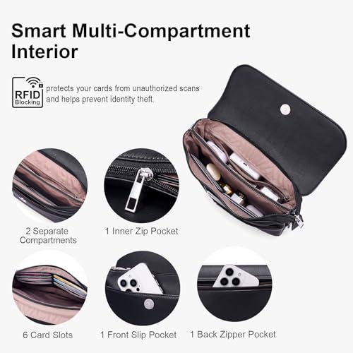 RFID Crossbody Bags for Women Vegan Leather with 2 Straps White | Purse Shoulder Bag Travel Cell Phone - color: Black