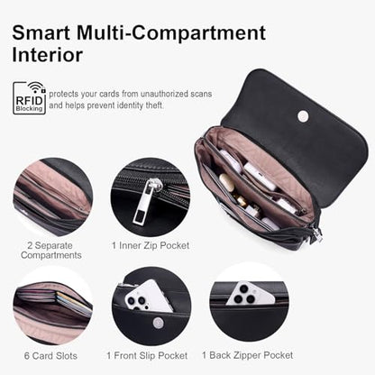RFID Crossbody Bags for Women Vegan Leather with 2 Straps White | Purse Shoulder Bag Travel Cell Phone - color: Black