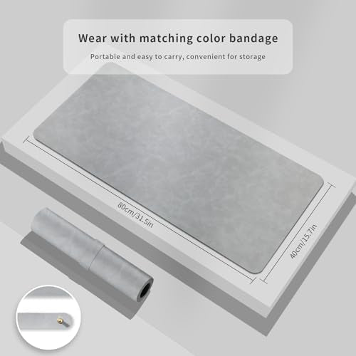 Desk Pad Soft PU Leather Large Mouse Pad Laptop Computer Desk Mat Table Blotter Flat Smooth Waterproof Non-Slip Desktop Protector Writing Pad for Office and Home (Light Grey, 60x35cm) | Soft Crazy Horse PU Leather Non-Slip Desk Blotter Waterproof Writing