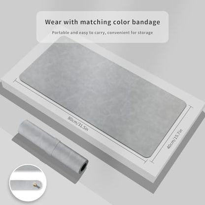 Desk Pad Soft PU Leather Large Mouse Pad Laptop Computer Desk Mat Table Blotter Flat Smooth Waterproof Non-Slip Desktop Protector Writing Pad for Office and Home (Light Grey, 60x35cm) | Soft Crazy Horse PU Leather Non-Slip Desk Blotter Waterproof Writing