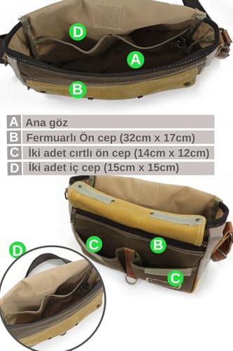 Antiochia 4046 Messenger Bag, Leather Detailed Shoulder Laptop Bag, Unisex Style for Daily, Travel - color: Beige Mustard Light Brown