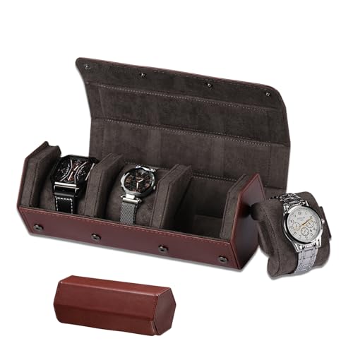 PU Leather Watch Case, Portable Travel Watch Box for Men Women | 3-Slot，velvet lining and snap closure, hexagonal design with detachable cushion(Unisex) - color: Unisex, size: 3-slots