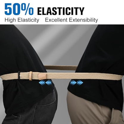 2 Pack Stretch Braided Elastic Belt for Men 1 3/8" Woven Golf Belt | No Holes Adjustable to Fit, Black Zin Alloy Buckle, Handmade Braided, Enough Elastic, Heavy Duty, Casual, Everyday Dress - color: 2 Pack – Black & Black, size: Fit Waist 28"-34"