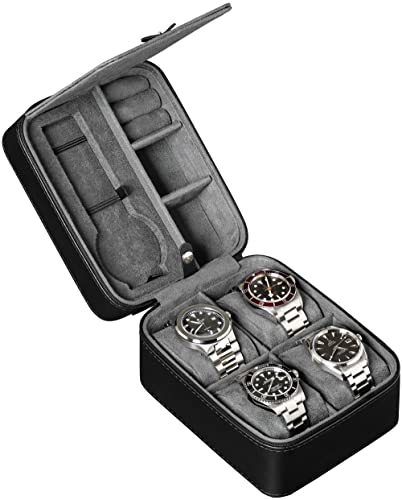 ROTHWELL 5 Watch Travel Case Storage Organizer for 5 Watches | Tough Portable Protection w/Zipper Fits All Wristwatches & Smart Watches Up to 50mm (Black/Grey) - color: Black / Grey