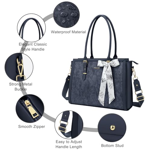 MOSISO Laptop Bag for Women, 15.6-16 inch PU Leather Tote Bag - color: Haze Blue, size: 16 inch
