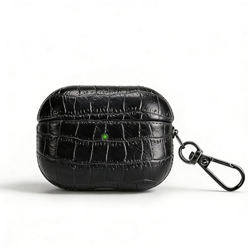 for AirPods Pro 2 Case Crocodile-Embossed Leather, Airpods Pro Leather Case Cover with Keychain Compatible with Apple AirPods Pro Case 2nd/1st Gen (2023/2022/2019),Front LED Visible, Black - color: Black, size: Compatible with AirPods Pro 2/1