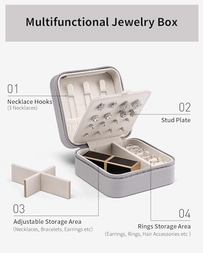 VLANDO Travel Jewelry Case, Small Travel Jewelry Organizer Box for Girls Women - Grey - color: Grey