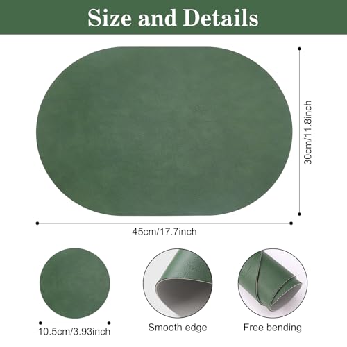 Faux Leather Placemats Set of 6 with Matching Coasters, Heat Resistant PU Oval Placemats, Waterproof Wipeable Washable Place Mats, Non-Slip Table Placemats for Dining Table Kitchen Patio - color: Green-grey, size: Set of 6