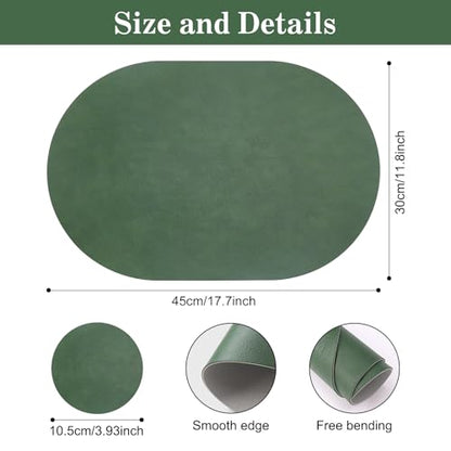 Faux Leather Placemats Set of 6 with Matching Coasters, Heat Resistant PU Oval Placemats, Waterproof Wipeable Washable Place Mats, Non-Slip Table Placemats for Dining Table Kitchen Patio - color: Green-grey, size: Set of 6