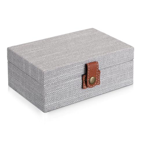 Hipiwe Jewelry Storage Box Treasure Chest Wooden Box with Linen Covered | Rectangular Keepsake Case with Clasp Lid, Dcorative Photo Storage Organizer for Men Women Christmas Gift, Gray Small - color: Gray, size: Small