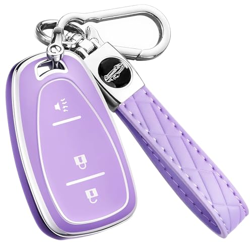 Key Fob Cover for Chevy - Premium Soft TPU Shell Full Protection Case with Keychain, Fits Equinox Malibu Traverse Cruze Blazer Camaro Trailblazer Spark Sonic Volt Bolt Trax, Purple 3-Button - color: Purple, size: 3 Buttons