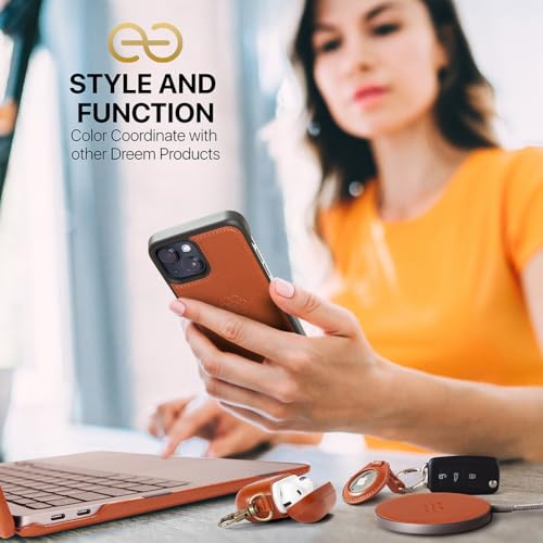 Dreem Vegan Leather Magnetic Detachable Wallet Case for iPhone 13 | Built-in Phone Stand, RFID Blocking Card Holder Flip Cover, MagSafe Compatible, Gift Box [Fibonacci: Caramel] - color: Caramel, size: iPhone 13