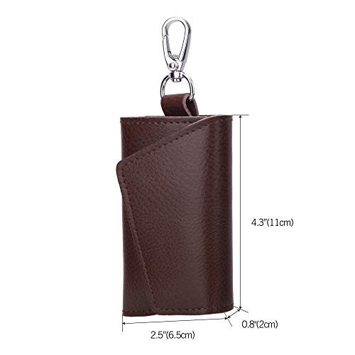 BAKUN Compact Leather Car Key Case, Key Holder Key Organizer Wallet, With 6 Hooks(Brown) - color: Brown