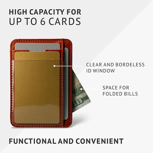 Vaultskin BRIXTON Slim Top-Grain Leather Card Wallet with ID Window, RFID | Small thin minimalist front pocket credit and cash holder case for men, women and ladies, scan-proof blocking, everyday carry - color: Chestnut Brown