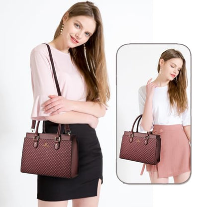 KURGOOL Handbags Purses for Women, Trendy Leather Dual-tone Tote Purse, Designer Handbag Shoulder Bag Top Handle Satchel Bags - color: Tkk-burgundy
