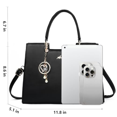 ALARION Purses and Handbags for Women Satchel Purse,PU Leather Tote Bag Crossbody Top Handle Bags with Zipper - color: Gm Black