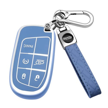 XIYANG TRADE for Jeep Key Fob Cover with Keychain,Soft TPU Key Case Shell Full Protection for Grand Cherokee Renegade Chrysler 200 300 Dodge RAM Durango Challenger Journey Dart Fiat Smart Key (Blue) - color: Style 1-blue