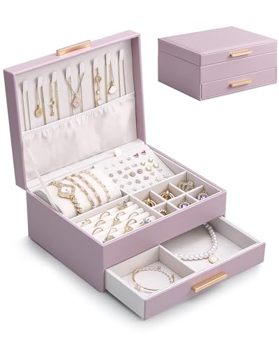 Lolalet 2-Layer Jewelry Box Organizer Holder for Women Girls Mom -Purple | Jewelry Storage Case with Drawers for Necklaces Ring Earrings Bracelet Watch, Gifts Choice for Mom Mother’s Day - color: Purple, size: 2-Layer