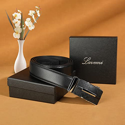Men's Real Leather Ratchet Dress Casual Belt, Cut to Exact Fit,Elegant Gift Box - color: Black Style19, size: Adjustable from 20" to 44" Waist