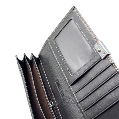Women's Long Leather Wallet, Grayish | Credit Card Holder, Casual, Fashion Clutch, Purse - color: grayish